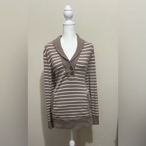 Banana Republic Sweater Women Large  Brown White Striped Cotton Blend Pullover
